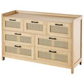 Commode 7 tiroirs en rotin VEVOR, commodes en bois de rotin naturel avec lumière LED, organisateur de vêtements et rangement de poitrine en bois moderne, commode bohème, couleur bois