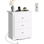 GALAXHERO Grande table de chevet avec station de charge, table de nuit en bois avec 3 tiroirs, table d'appoint pour chambre et dortoir, avec 2 ports USB et 2 prises AC