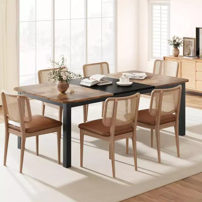 Table de salle à manger industrielle pour 6 à 8 personnes, table de cuisine en bois de 200 cm de long avec cadre en métal robuste et finition marron rustique - 6 places, comptoir rectangulaire