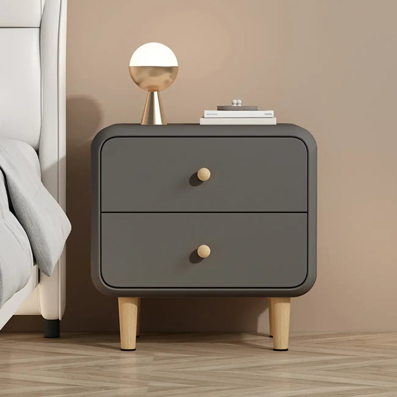 Table de chevet moderne en bois à 2 tiroirs avec pieds
