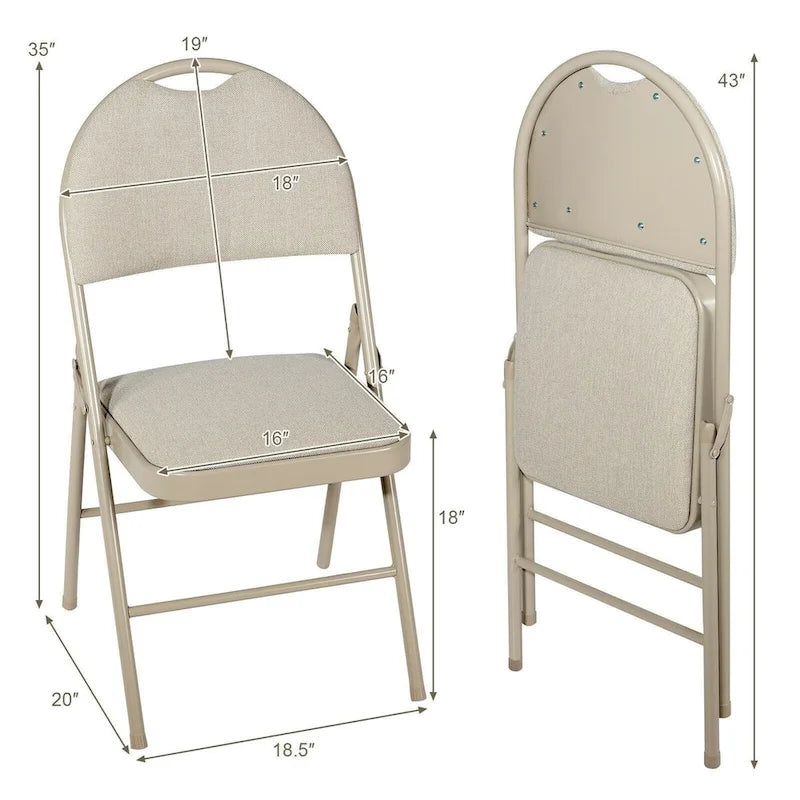 Lot de 6 chaises pliantes portables rembourrées pour bureau, cuisine, salle à manger – Beige – 47 x 51 x 89 cm (L x l x H)