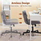 Chaise de bureau à roulettes, Chaise croisée en tissu gris, Chaise de bureau pivotante à roulettes, Chaise d'ordinateur à siège large, Chaise de vanité réglable en hauteur