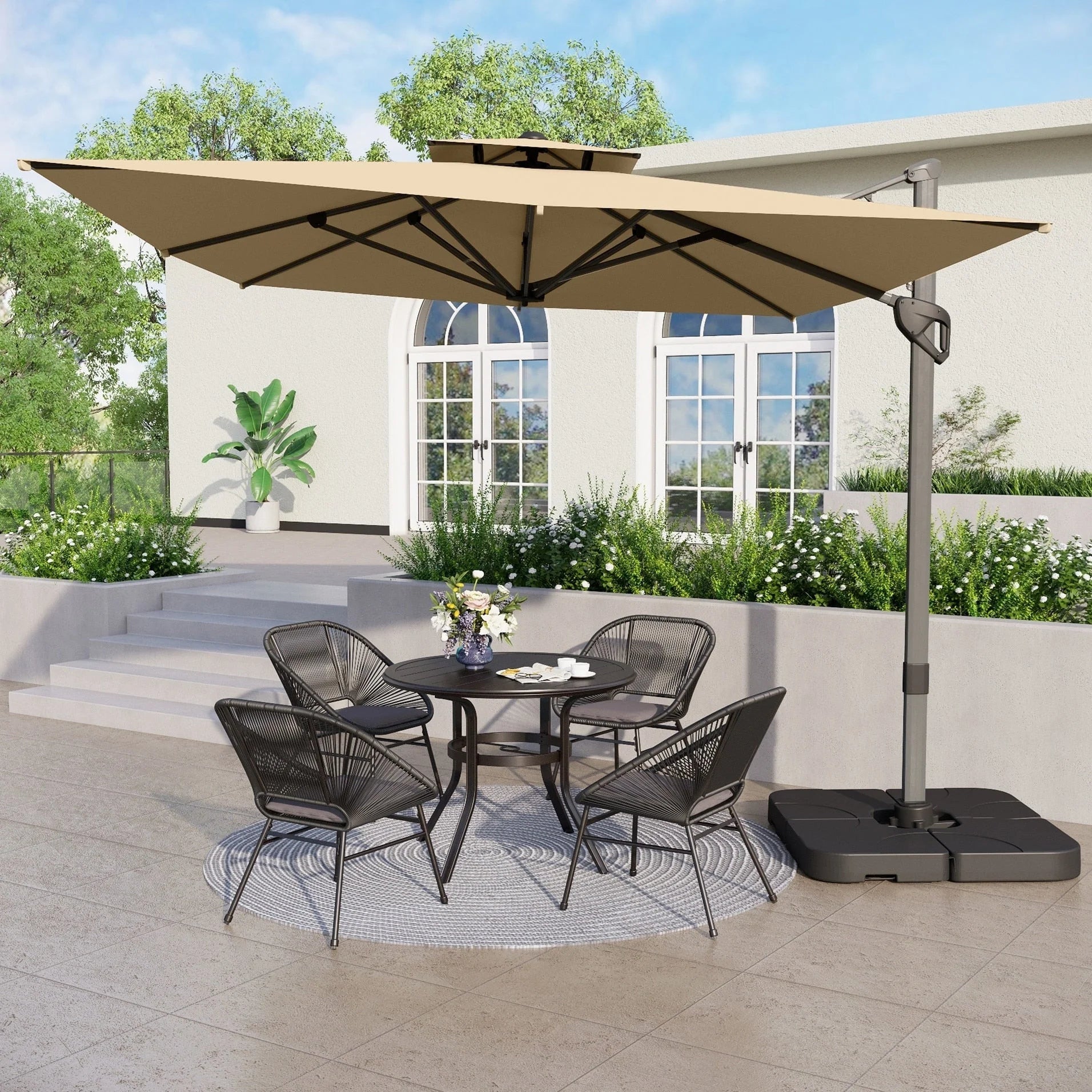 MAISON ARTS Parasol déporté hydraulique automatique 3,6 m avec mât en aluminium et rotation à 360 degrés