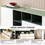 Meuble TV moderne Gaoyangjiaju 78,7 pouces, bloc de couleurs, pour téléviseur de 85 pouces, console média avec tiroirs et armoire de rangement pour salon, vert et blanc