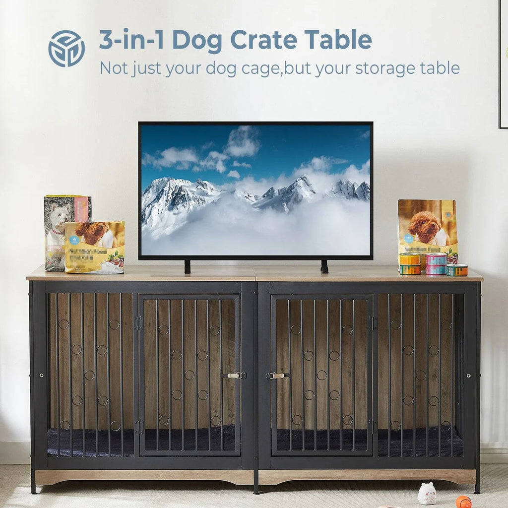 Meuble Cage pour Chien 70.86'' Grande Race Meuble TV avec Coussin & Deux Chambres (Sans Coussin)