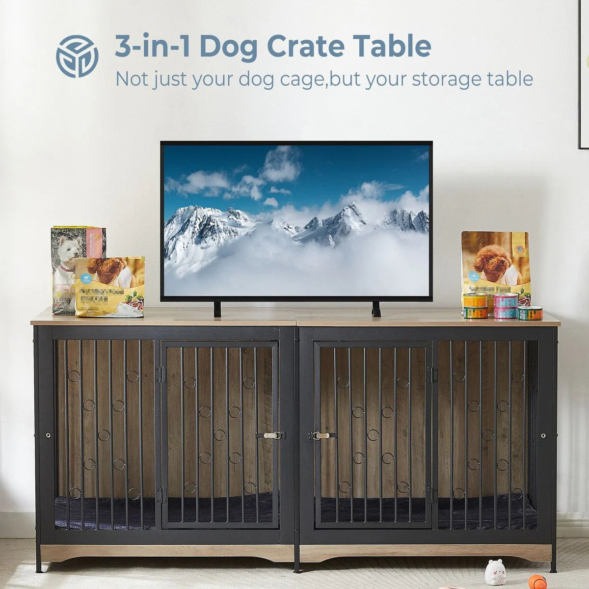 Meuble Cage pour Chien 70.86'' Grande Race Meuble TV avec Coussin & Deux Chambres (Sans Coussin)