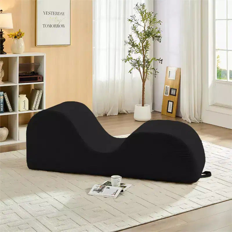 Mjkone Chaise Longue de Yoga en Velours Côtelé, Canapé de Yoga Incurvé avec Appui-Tête/Coussin Lombaire/Repose-Pieds Amovibles, Base Antidérapante
