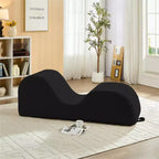 Mjkone Chaise Longue de Yoga en Velours Côtelé, Canapé de Yoga Incurvé avec Appui-Tête/Coussin Lombaire/Repose-Pieds Amovibles, Base Antidérapante