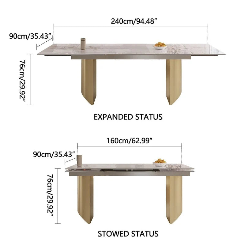 Ensemble de salle à manger moderne minimaliste 9 pièces avec plateau en pierre frittée extensible et double piédestal de 240 cm