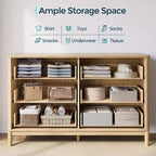 Commode LINSY HOME à 6 tiroirs cannelés pour chambre à coucher, grande commode de style moderne du milieu du siècle avec poignées en métal doré, commodes larges en bois de style bohème