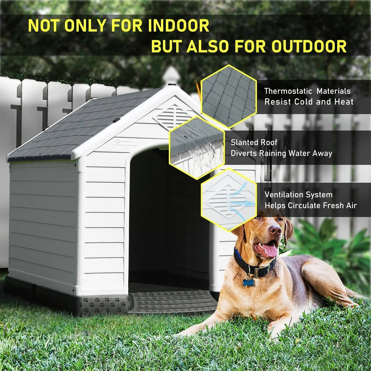 Niche pour chien en plastique BOSSIN, pour chiens de petite à grande taille, abri isolé intérieur/extérieur avec plancher surélevé