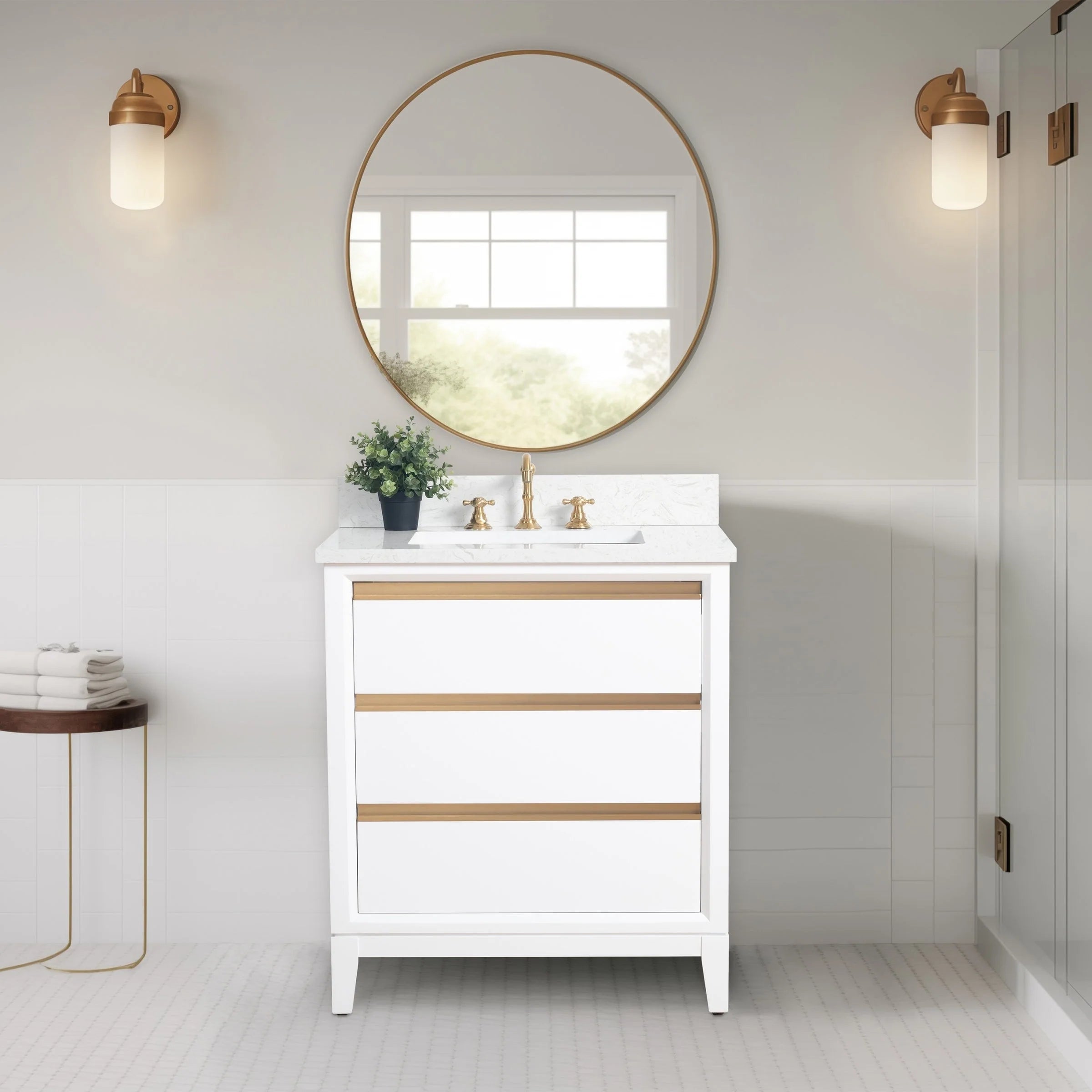 Meuble-lavabo Vanity Art avec évier en céramique et dessus en marbre reconstitué