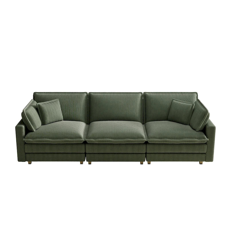 Canapé 4 places classique moderne en velours côtelé 103 avec assise profonde et 4 coussins