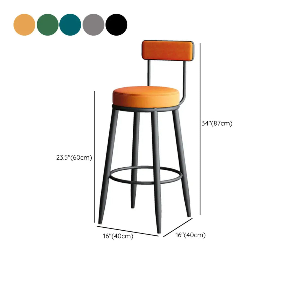 Tabouret de bar moderne en fer rond à dossier ouvert et rembourré