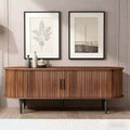 JVNOXK 55 Table de Console TV Moderne avec Compartiment de Rangement et Porte Coulissante - Meuble TV-Hifi Noyer pour Salon, Chambre, Bureau