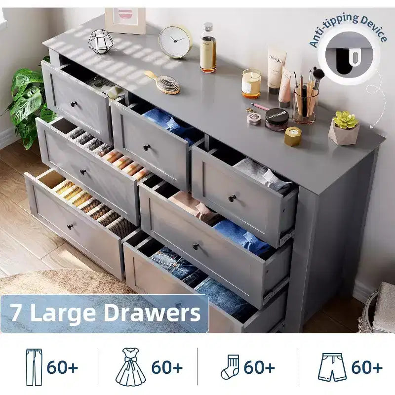 Commode à 7 tiroirs COZONY de 137 cm de large pour chambre à coucher, commode moderne avec rangement profond, organisateur de vêtements pour salon, couloir