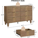 Commode en bois à 6 tiroirs au design vintage, commode moderne à tiroirs profonds pour chambre, salon, entrée