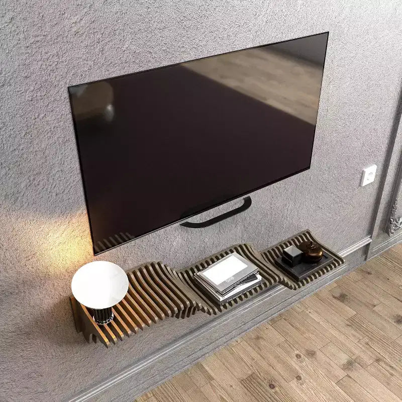Meuble TV mural flottant HomeStock Parametric de 102 cm, étagère murale géométrique moderne en bois, décor couleur chêne naturel, étagère ondulée 3D pour salon et salle de jeux
