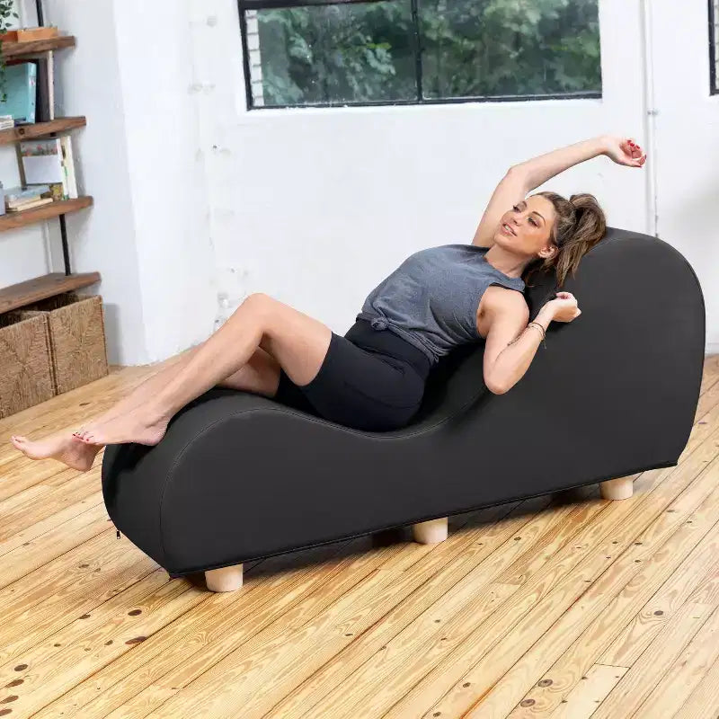 Fauteuil inclinable Avana pour l'étirement et la relaxation, pieds en bois d'hévéa, similicuir - Gris sous-marin