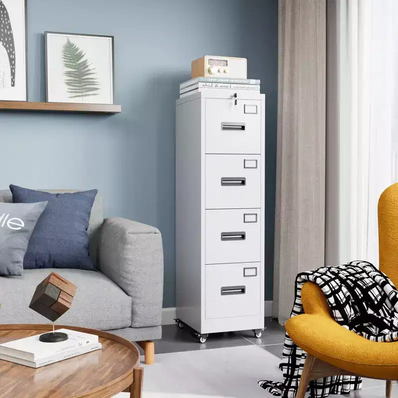 CuisinSmart Classeur métallique à 4 tiroirs avec serrures indépendantes, classeur vertical en acier robuste, tiroirs verrouillables pour la maison, le bureau et l'école