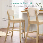 Ensemble de 2 tabourets de bar hauteur comptoir en bois et tissu d'inspiration Mid-Century Modern