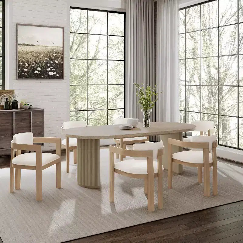Ensemble de salle à manger rustique 7 pièces Christopher Knight Home Preyta en bois d'hévéa et tissu avec table ovale à double piedestal