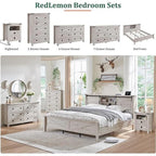 Commode en bois de style campagnard, 5 tiroirs, 122 cm de hauteur, pour chambre à coucher