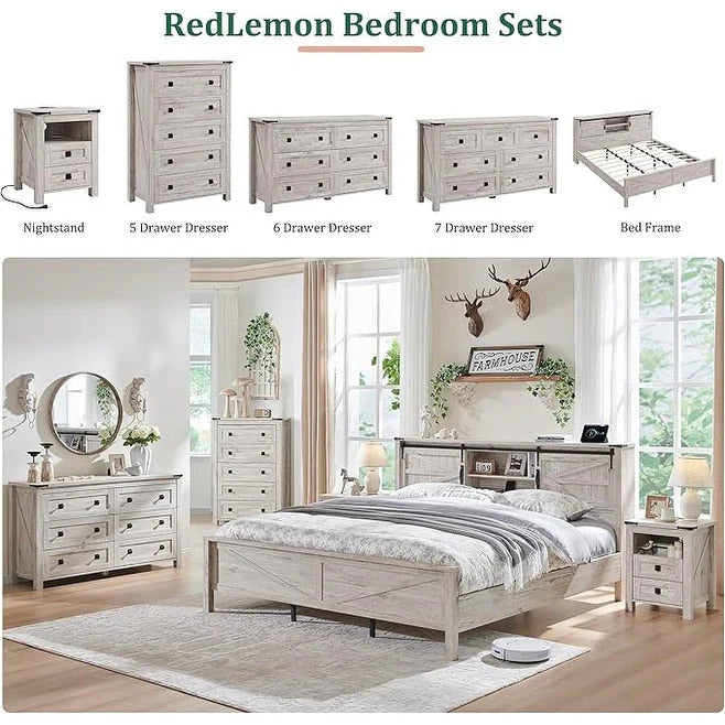 Commode en bois de style campagnard, 5 tiroirs, 122 cm de hauteur, pour chambre à coucher