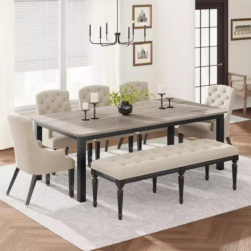 Table de salle à manger industrielle pour 6 à 8 personnes, table de cuisine en bois de 200 cm de long avec cadre en métal robuste et finition marron rustique - 6 places, comptoir rectangulaire