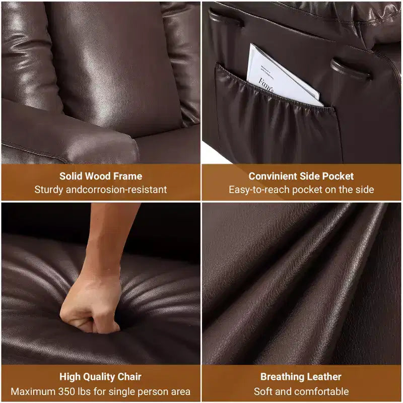Fauteuil inclinable électrique avec fonction chauffante et massage, canapé de salon ergonomique en cuir PU - Dossier haut, siège rembourré, fauteuil de relaxation réglable