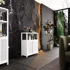 MAYEERTY Grand meuble de rangement en bambou blanc pour salle de bain et salon avec étagères 1 pièce