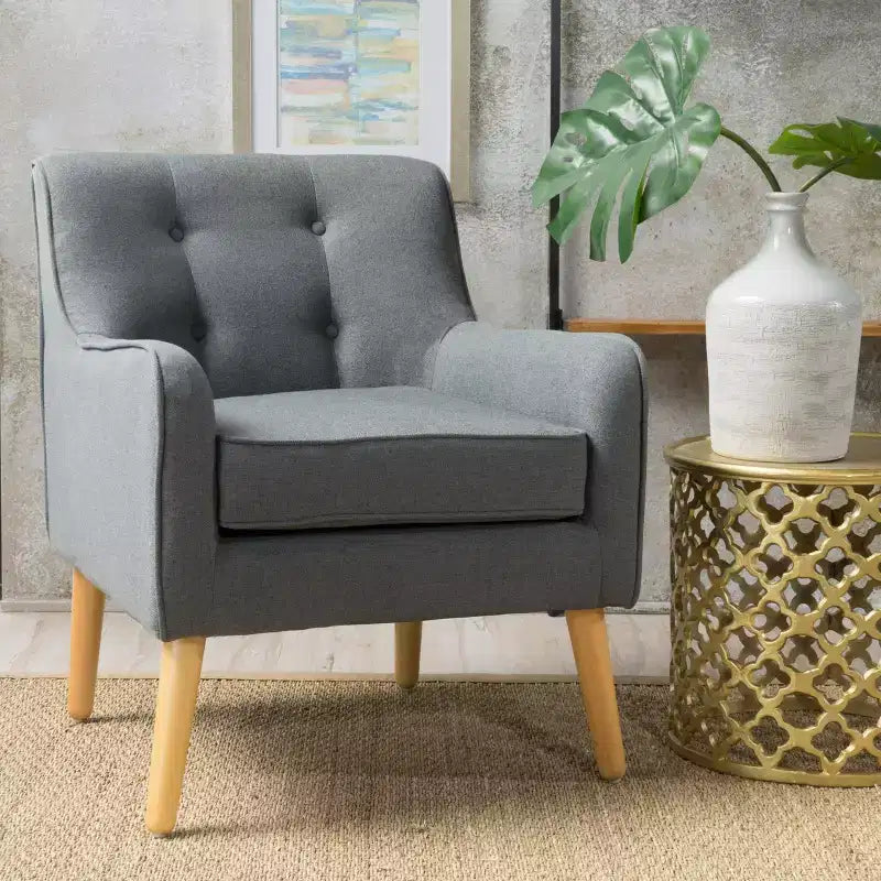 Fauteuils d'appoint modernes Okak du milieu du siècle pour chambre à coucher, fauteuil d'appoint en tissu capitonné avec pieds en bois massif pour salon