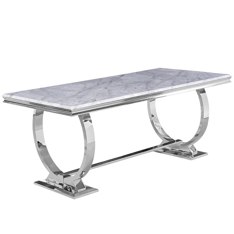 Table de salle à manger moderne avec piètement en U en acier inoxydable