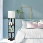Lampadaire avec étagères, lampadaire étagère RVB intelligent avec 2 ports USB et 1 prise de courant, affichage pour chambre à coucher, salon et bureau - Noir classique