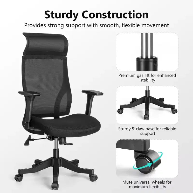 Chaise de bureau ergonomique en maille certifiée BIFMA avec coussin de 8,9 cm, support lombaire réglable, accoudoirs relevables, capacité de 150 kg