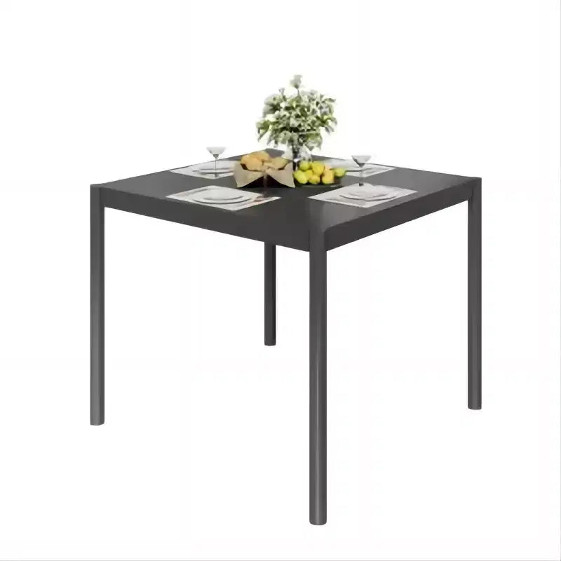 Table carrée 35x35 pouces, cadre en fer avec plateau en aluminium, gris foncé, assemblage KD pour salle à manger/bureau
