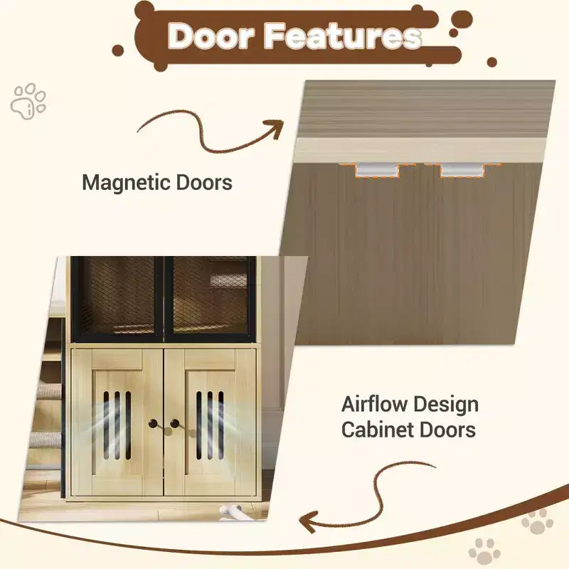 Meuble de litière pour chat GustomWave, armoire double cachée 2 en 1 avec bac à litière fermé et échelle, meuble pour chat en bois