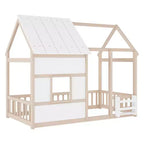 Cadre de lit au sol Whisen Twin Size, lit en forme de maison avec toit, clôture