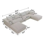 Canapé d'angle modulable en velours côtelé blanc de 4 m avec 2 poufs, grand canapé profond, design double couche, coussin amovible, aucun assemblage requis.