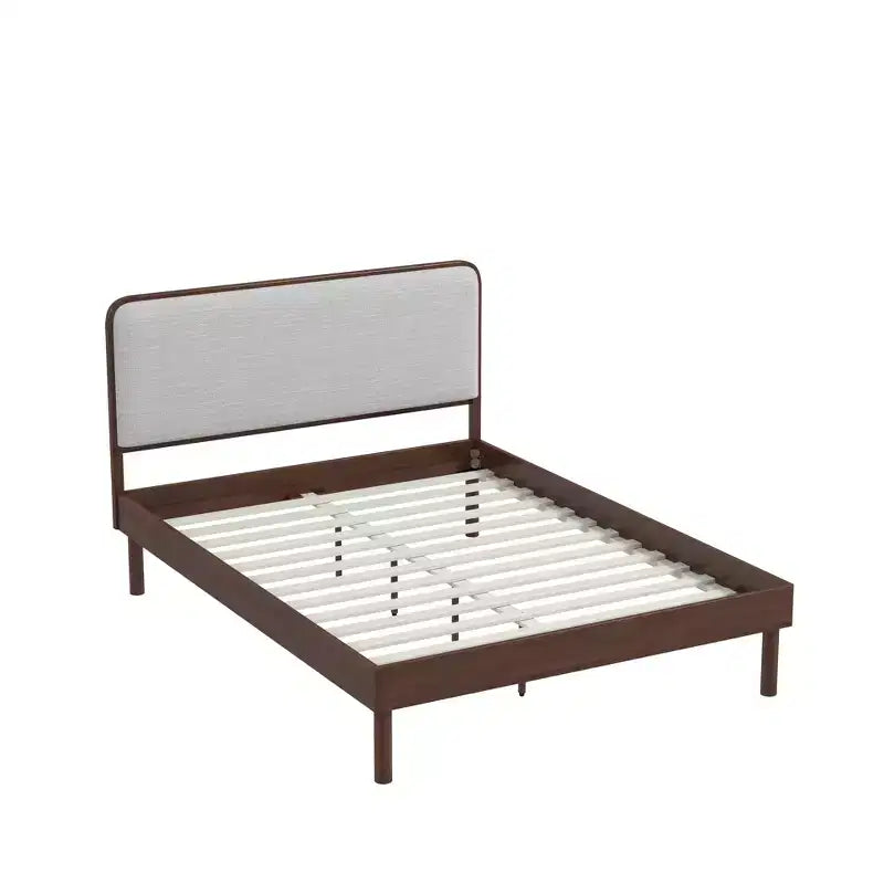 Lit Plateforme Queen Roundhill Furniture Wyller en Bois d'Hévéa, Fini Noyer Naturel