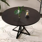 Table de salle à manger ronde de 120 cm pour 4 personnes, tables de cuisine en bois avec pied en métal et plateau en 4 parties, peu encombrante, table de dîner circulaire pour la maison