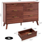 Commode 6 tiroirs pour chambre à coucher, commode de 120 cm de large avec profil incurvé, tiroirs en bois cannelé, commode moderne pour salon