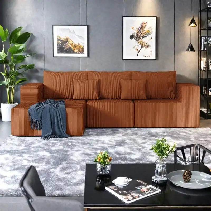 Canapé modulaire d'angle en velours côtelé 108.3 avec méridienne