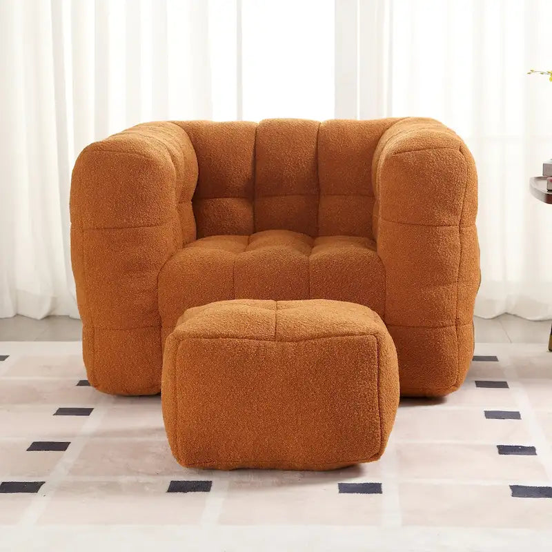 HOMEFUN Fauteuil d'appoint moderne capitonné en tissu bouclé avec ottoman