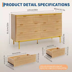 COZONY Commode cannelée 7 tiroirs, 137 cm de large, meuble de rangement moderne en bois avec design incurvé et poignées métalliques pour chambre à coucher ou salon