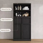Meuble de Rangement Salle de Bain Haut de 129 cm, Meuble Bas Autonome avec 2 Tiroirs, Meuble de Rangement pour Salon Cuisine Salle de Bain