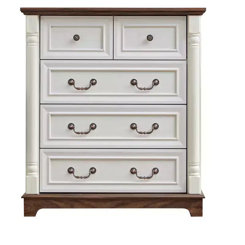 JVNOXK Commode à cinq tiroirs en bois de style rustique de 31 pouces avec base, armoire de rangement pour chambre ou salon, élégante, robuste, durable, noyer