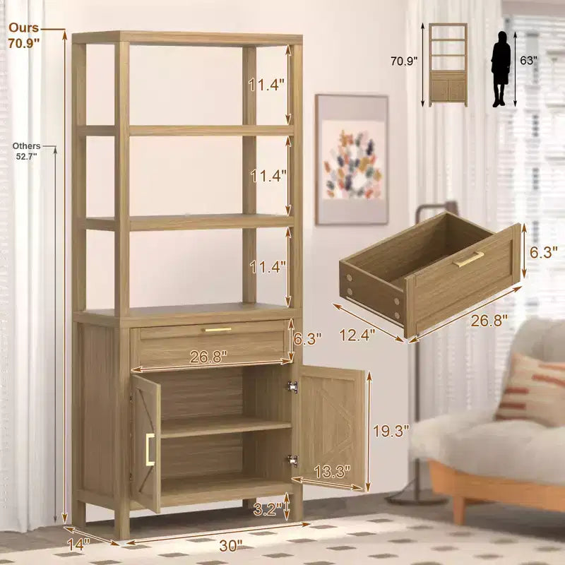 COZONY Bibliothèque moderne avec armoire de rangement, bibliothèque de ferme de 180 cm avec étagères réglables, bibliothèques pour chambre à coucher, salon, maison et bureau