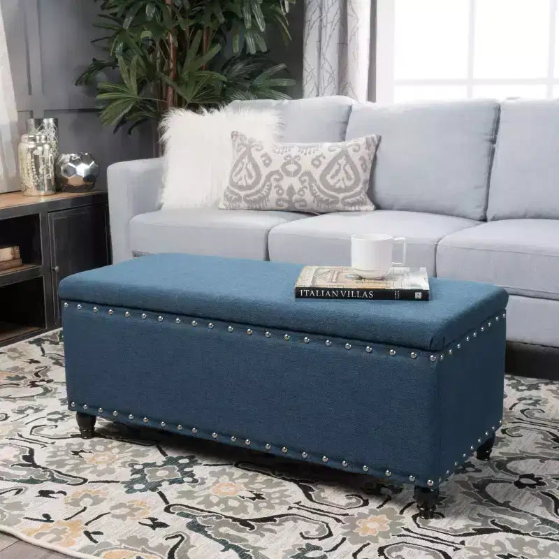 TUYOHW Pouf de rangement moderne avec clous décoratifs, banc de rangement spacieux, repose-pieds ottoman pour chambre à coucher, salon