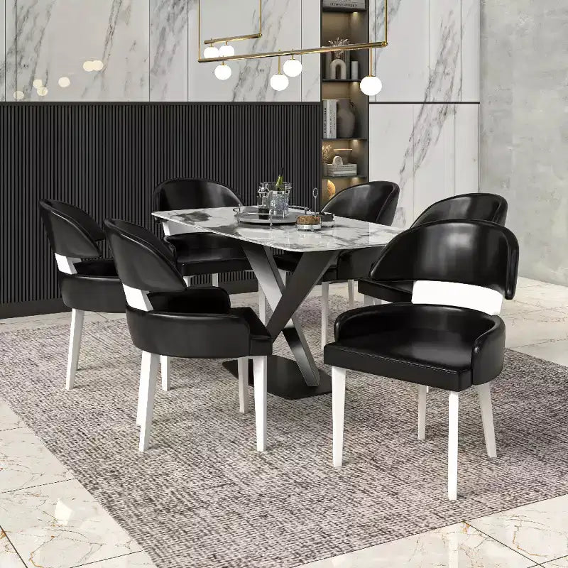 LeisureMod Ethos Chaises de Salle à Manger Modernes (Lot de 2) Sièges en Cuir avec Dossier Courbé et Pieds en Fer Noir, Places Assises pour Cuisine, Salle à Manger, Café